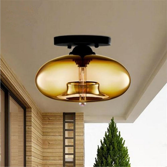 Vintage Colorful Hand Blown Glass Ceiling Lighting Retro Round Design Balcony Corridor Ceiling Lamp