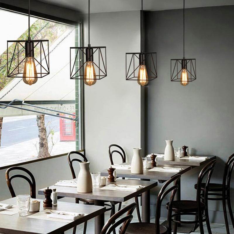 LED Indoor E27Modern Cage Pendant Light Iron Minimalist Retro Scandinavian Loft Pendant Lamp Metal Hanging RestaurantLamp