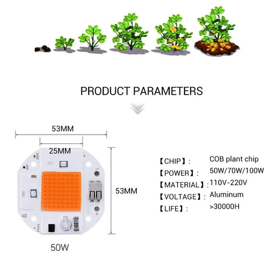 100W 70W 50W Welding Free LED COB Chip for Plants Growing Grow Tent  LED Grow Light Full Spectrum LED Phyto Lamp