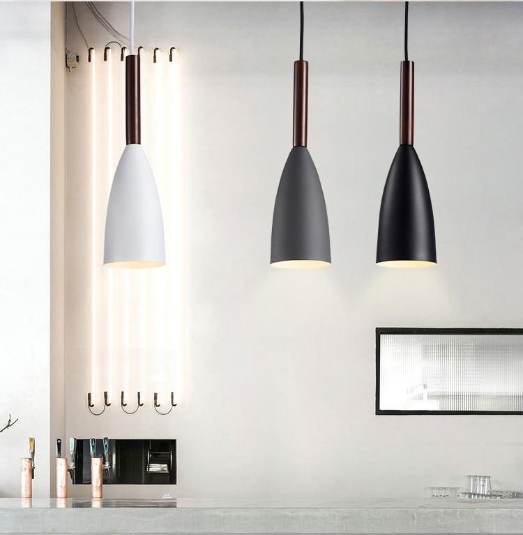 Nordic Minimalism Droplight E27 Aluminum Wood Pendant Lights, Home Restaurant Decor Lighting Lamp And Bar Showcase Spot Light