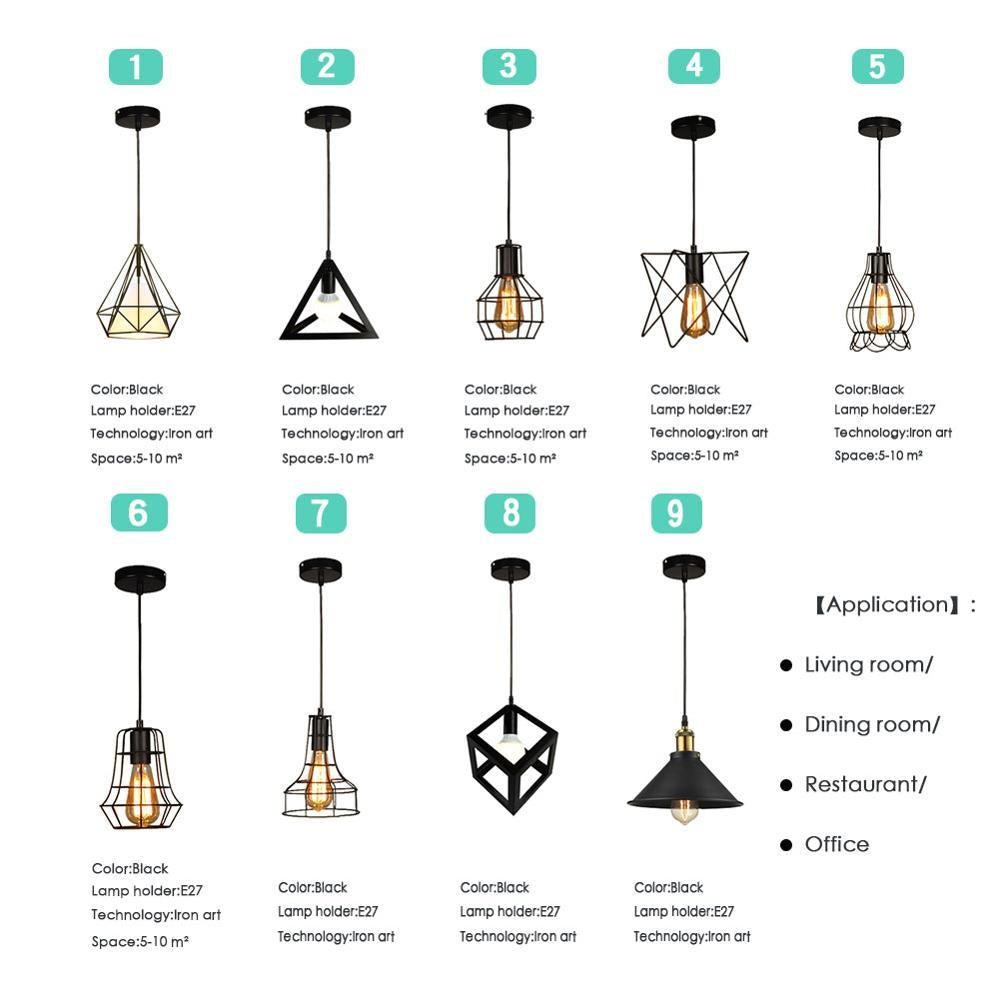 Modern Pendant Light Black Iron Hanging Cage Vintage Led Lamp E27 Industrial Loft Retro Dining Room Restaurant Bar Counter