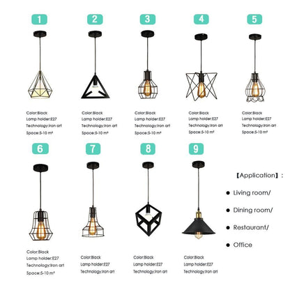 Modern Pendant Light Black Iron Hanging Cage Vintage Led Lamp E27 Industrial Loft Retro Dining Room Restaurant Bar Counter