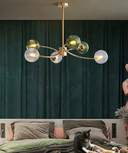 New Nordic LED Chandelier for Living Room Dining Bedroom Kitchen Ceiling Pendant Lights Multicolor Glass Lampshade Fixtures