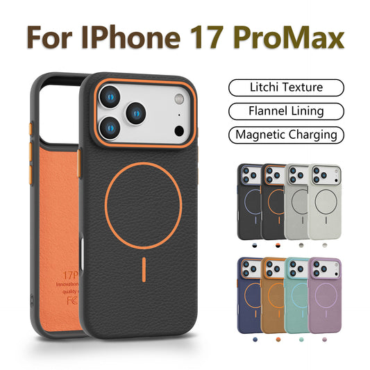 Luxury Litchi Pattern Phone Case For iPhone 17 Air 16 15 14 Plus 13 12 Pro Max Wireless Charging Shockproof Cover For Magsafe