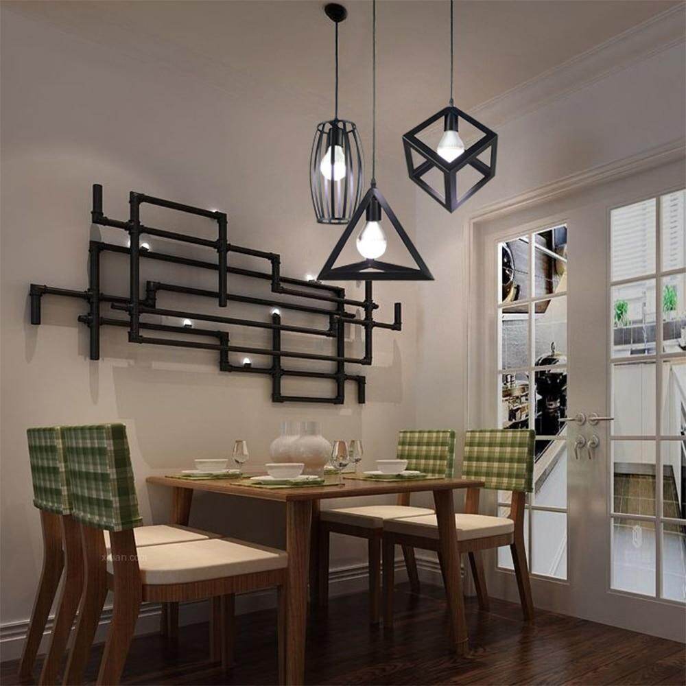 Nordic Retro Creative Geometry Pendant Lights E27 Loft Simple Personality Single-head Restaurant Coffee Shop Iron Light