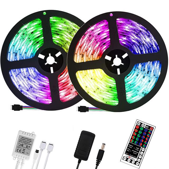 32.8ft 10M LED Light Strips RGB Tiktok Lights 600LEDs Flexible Color Change SMD 2835 with 44 Keys IR Remote Controller and 100-240V Power Supply for Home Bedroom Kitchen TV Back Lights DIY Deco