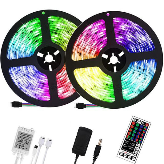 32.8ft 10M LED Light Strips RGB Tiktok Lights 600LEDs Flexible Color Change SMD 2835 with 44 Keys IR Remote Controller and 100-240V Power Supply for Home Bedroom Kitchen TV Back Lights DIY Deco