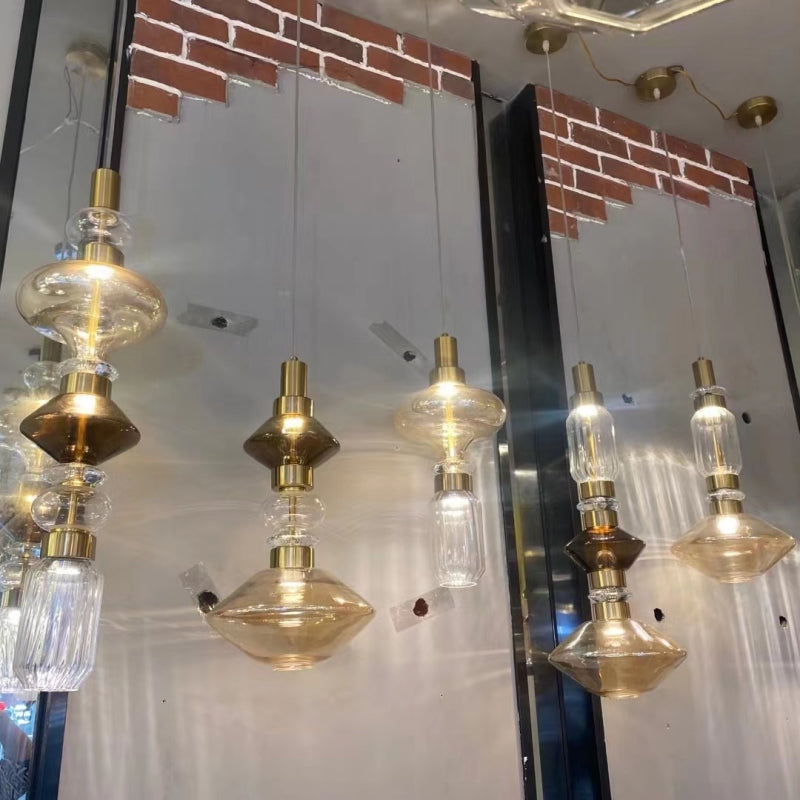Clear Amber Glass LED Chandelier Modern Pendant Lamp Hall Parlor Restaurant Bedside Lighting Fixtures