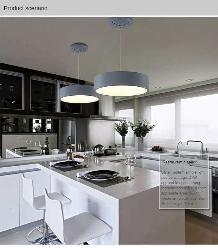 Gray Circle LED Pendant Lights Modern For Dining Room Restaurant Decoration Hanging Lamp Living Bedroom Fixtures Luminaria