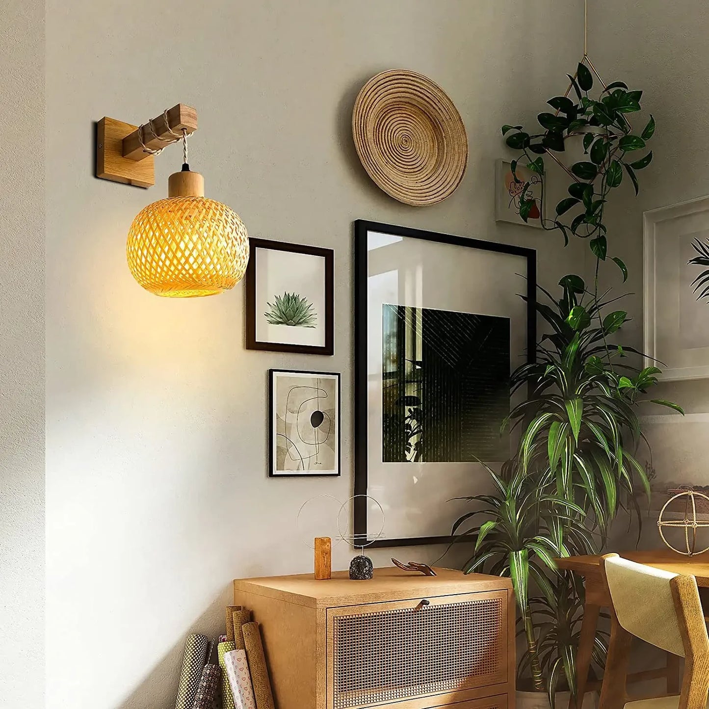 Retro Bamboo Wall Lamp Restaurant Rattan Lighting Bedside Bedroom Farmhouse Country Interior Background Wall Lamp