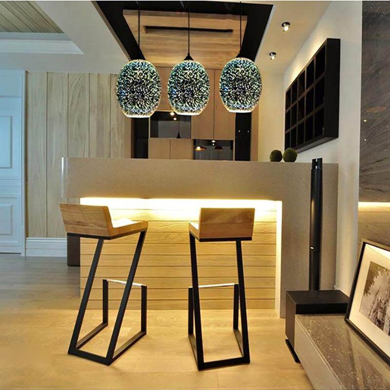 Modern 3D Colorful Nordic Starry Sky Hanging Glass Shade Pendant Lamp Lights E27 LED For Kitchen Restaurant Living Room