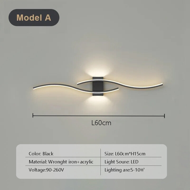 Modern LED Strip Wall Lamp Double Curve Remote Control Light Bedside Decor Black Gold Wall Sconces Living Room Bedroom
