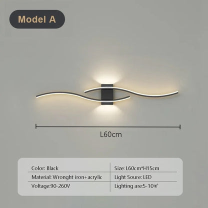 Modern LED Strip Wall Lamp Double Curve Remote Control Light Bedside Decor Black Gold Wall Sconces Living Room Bedroom