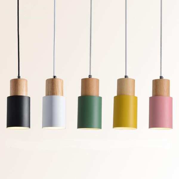 Nordic Simple Wood Pendant Lights LED Hanging Colorful Aluminum Lighting