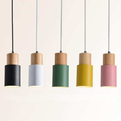 Nordic Simple Wood Pendant Lights LED Hanging Colorful Aluminum Lighting