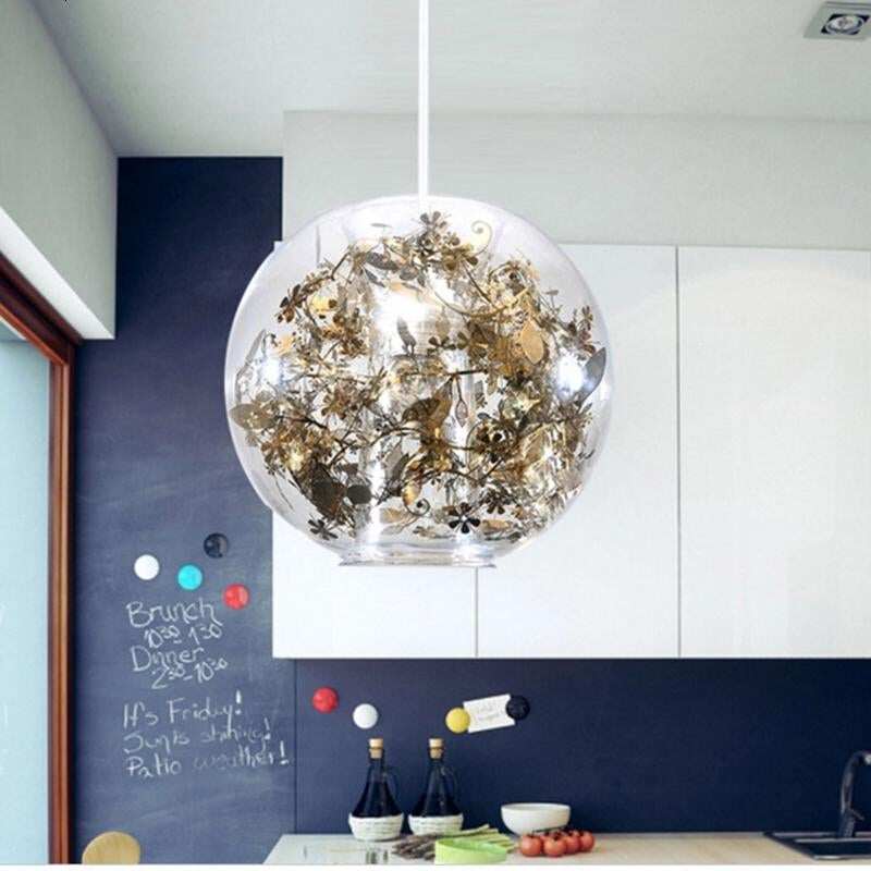Nordic Glass Ball Flower Pendant Light LED E27 With 4 Colors Loft Modern Hanging Lamp For Living Room Bedroom Kitchen Restaurant