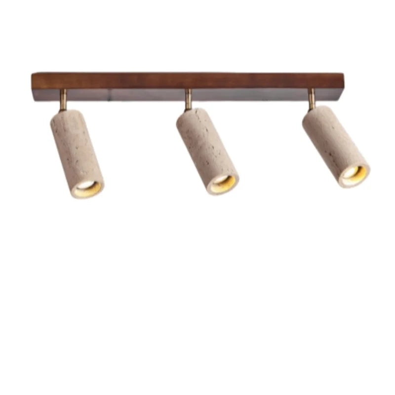 Wabi-Sabi Japanese Style Yellow Travertine Ceiling Lamp Cave Stone 3 Heads Spotlight