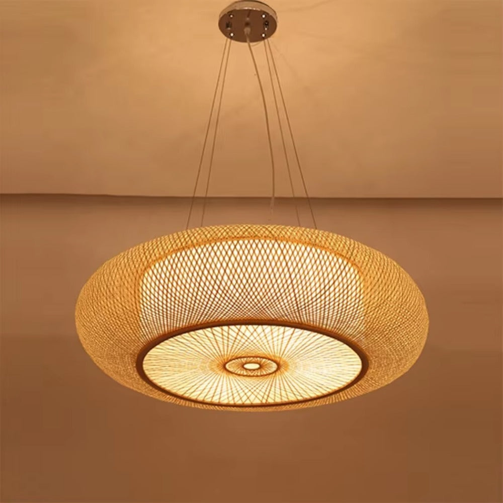 Round Natural Handmade Retro Classics Wicker Handmade Bamboo Pendant Light Bamboo Hanging Lampshade
