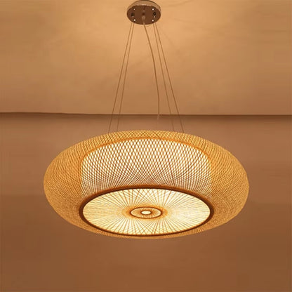 Round Natural Handmade Retro Classics Wicker Handmade Bamboo Pendant Light Bamboo Hanging Lampshade