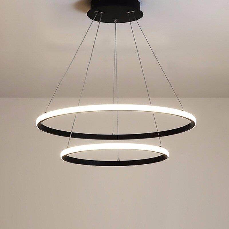 Modern LED Pendant Lights For Dining Room Black Rings Circle Living Bedroom Hanging Lamp Fixtures With Remote Control Luminaire