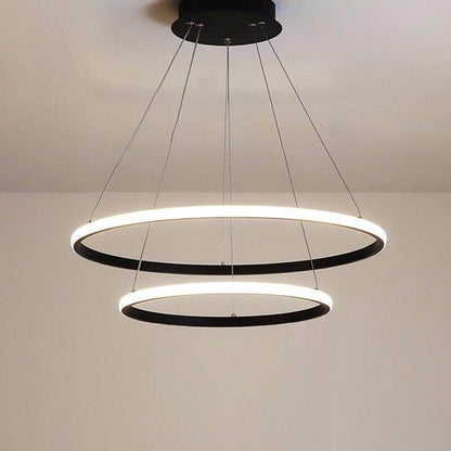 Modern LED Pendant Lights For Dining Room Black Rings Circle Living Bedroom Hanging Lamp Fixtures With Remote Control Luminaire