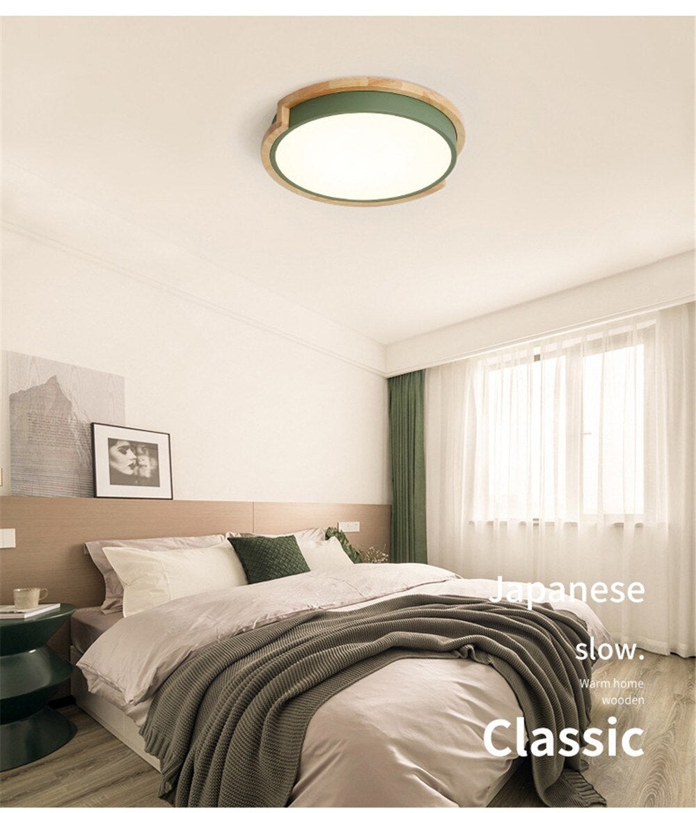 Modern Simple Ceiling Light LED Circular Lamp Iron Wood Nodic Bedroom Living Dining Room Decoration Light Fixture