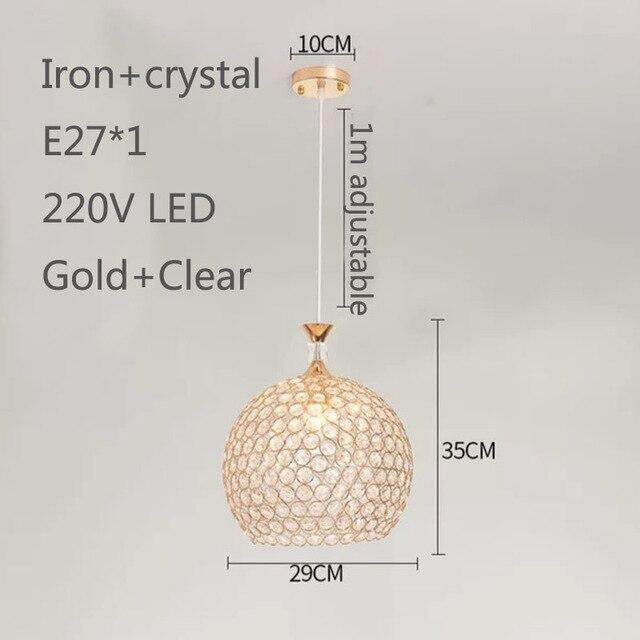 Modern Simplicity Style Indoor Decorations Pendant Lamp E27 LED Crystal Pendant Lights For Restaurant 3 Heads Hanging Light