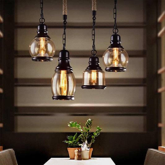 Vintage Loft Pendant Light Industrial Style Amber Glass Lamp Bar/Restaurant Retro Room Bar Bed Room 3 Style Pendant Light