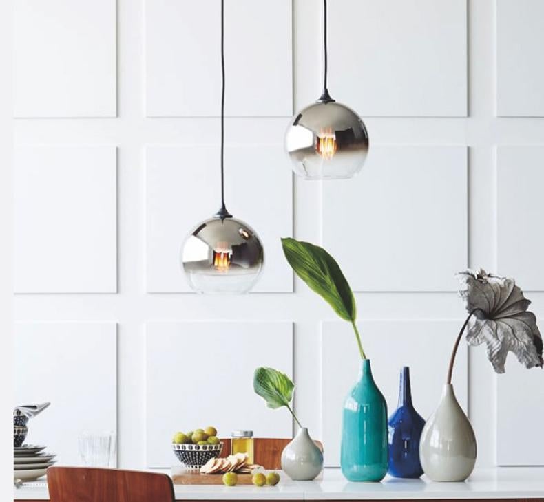 Loft Modern Pendant Light Gradient Silver Gold Glass Pendant Lamp E27 Nordic Hanging Lamp Kitchen Light Fixture