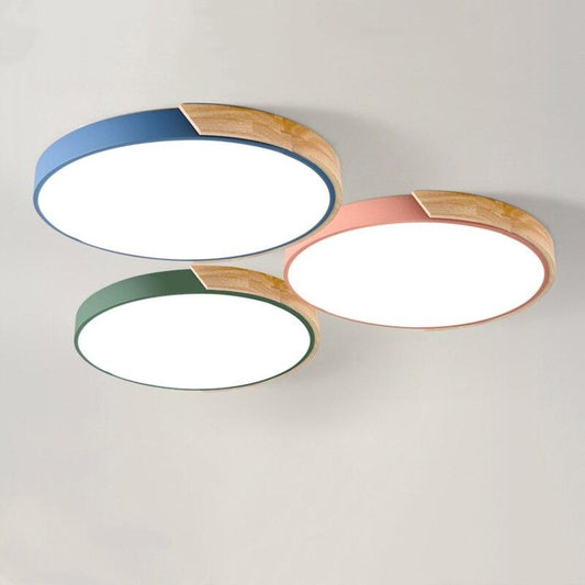 Nordic Fashion Simple Wooden Ceiling Lamps Colorful Round Aluminum Bedroom Living Room Light Fixture