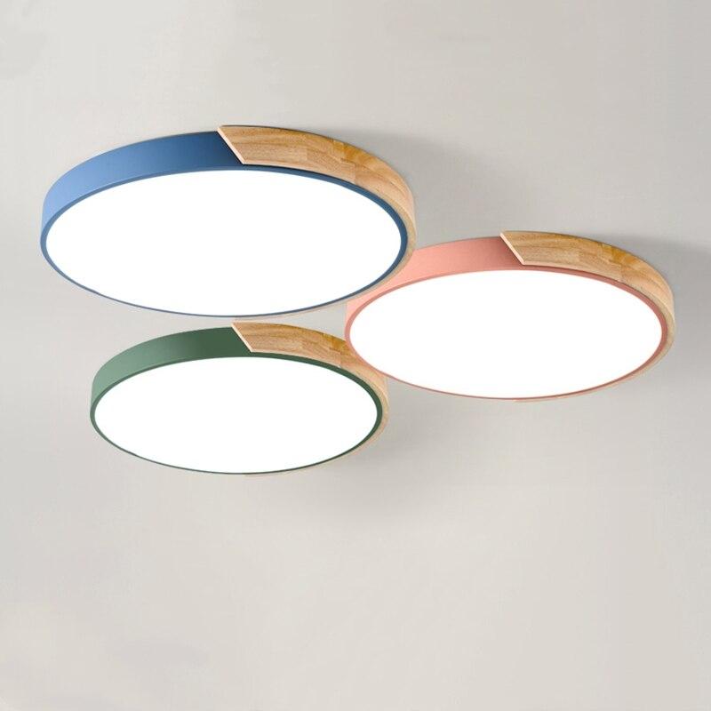 Nordic Fashion Simple Wooden Ceiling Lamps Colorful Round Aluminum Bedroom Living Room Light Fixture