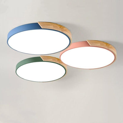Nordic Fashion Simple Wooden Ceiling Lamps Colorful Round Aluminum Bedroom Living Room Light Fixture
