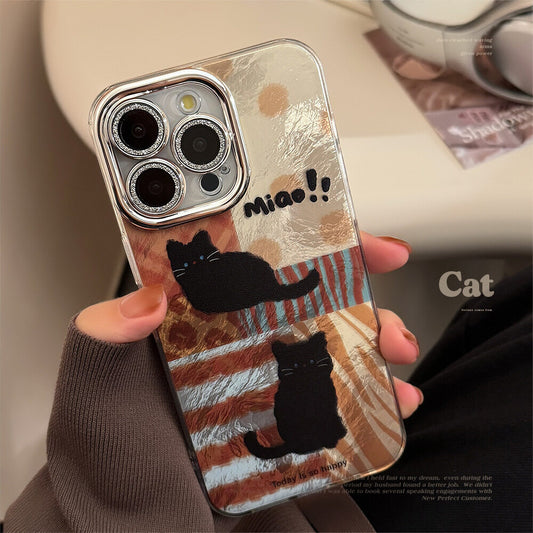 Ins Cute Cat Happy Animal Imd Cover for Iphone 11 12 13 Promax 14 15 Plus 16 Pro Max Protector Leopard Print Phone Case