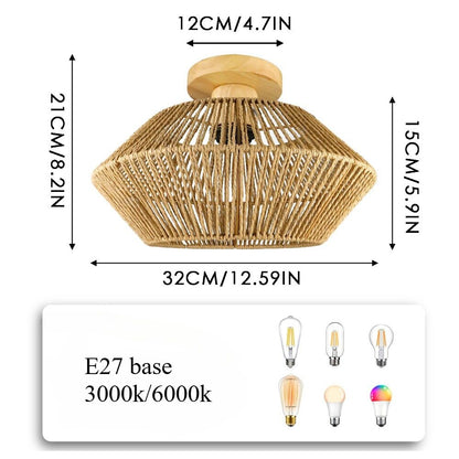 Led Rattan Ceiling Light Chinese Style Lampshade Hemp Rope Design Ceiling Light Fixture Lighting