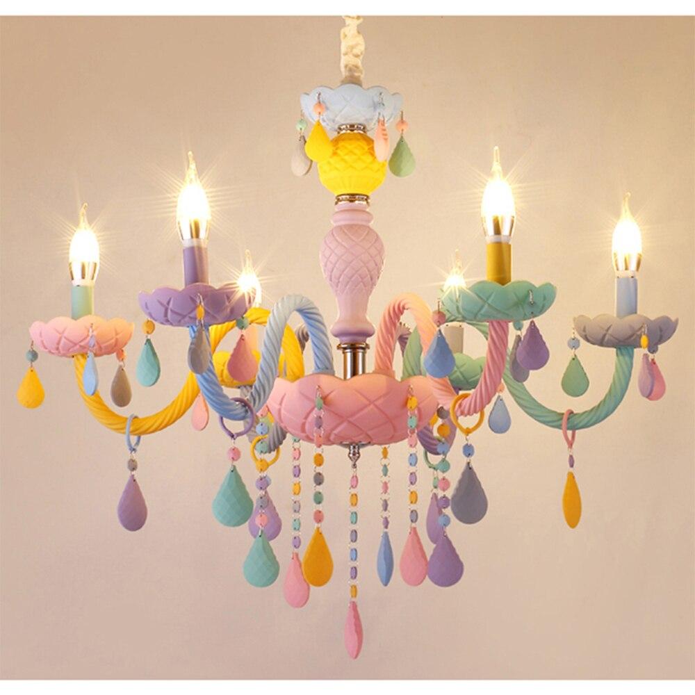 Colorful Crystal Chandelier Macaron Color Droplight Children Bedroom Lamp Creative Fantasy Luminaire Stained Glass Lustre