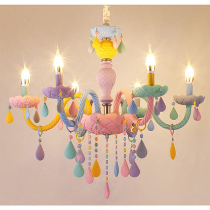 Colorful Crystal Chandelier Macaron Color Droplight Children Bedroom Lamp Creative Fantasy Luminaire Stained Glass Lustre