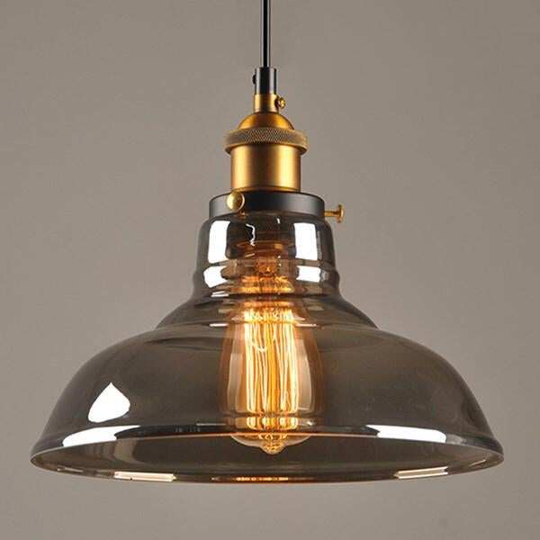 Vintage Glass Pendant Lights Loft Hang Lamp Smoky Grey Hanging Light