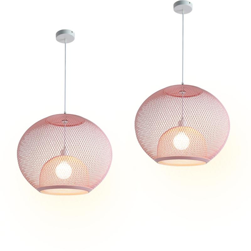 Nordic Simple Iron Grid Chandelier Modern Simple Cafe Restaurant Makaron Single Head Double Layer Birdcage Lamp