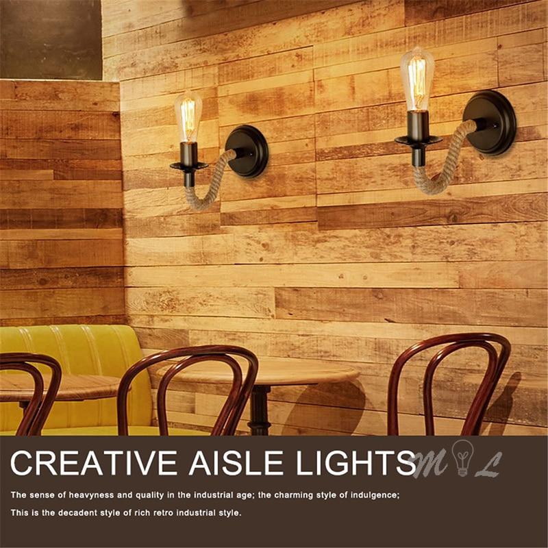 American Country Hemp Rope Wall Lamp Retro Light Wall Sconce Beside Living Loft Lighting Stairs Vanity Light Indoor Wall Lamps