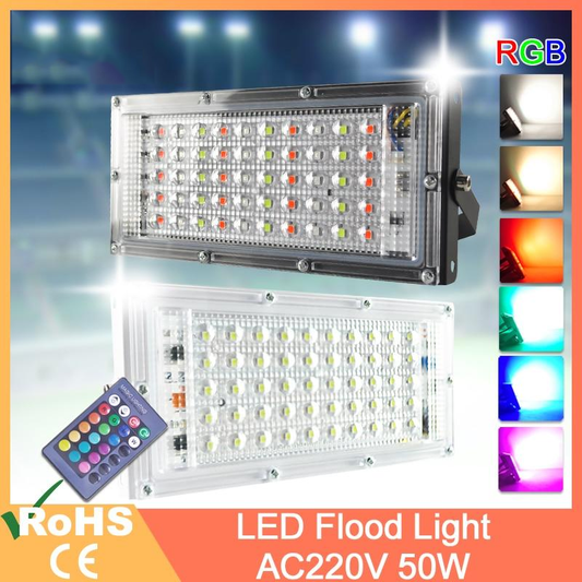 LED Flood Light 50W RGB Led Floodlight Remote control COB chip LED street Lamp AC waterproof IP65 outdoor Lighting