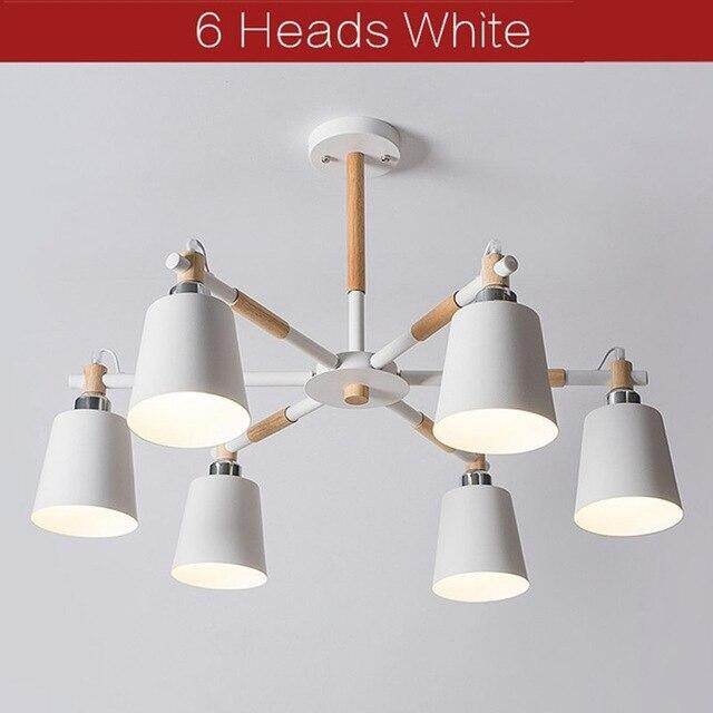 Nordic Creative Simple 3/6/8 Heads Solid Wood LED Pendant Light White Black Color Iron+Solid Wood E27 Holder Modern Ceiling Lamp