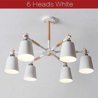 Nordic Creative Simple 3/6/8 Heads Solid Wood LED Pendant Light White Black Color Iron+Solid Wood E27 Holder Modern Ceiling Lamp