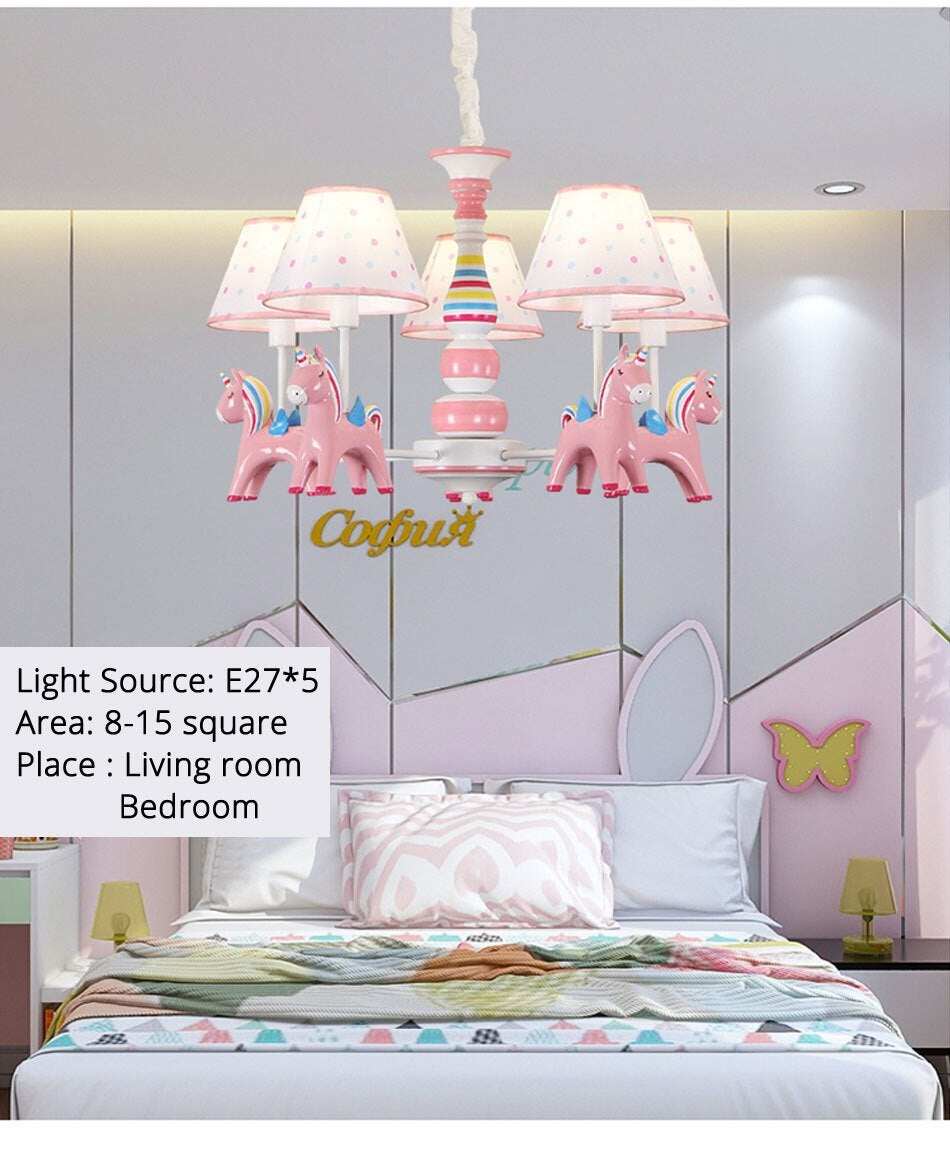 Chandelier Children's Room Lamp Boy And Girl Baby Bedroom Chandelier Nordic Pastoral  Cartoon Creative Pegasus Lamps