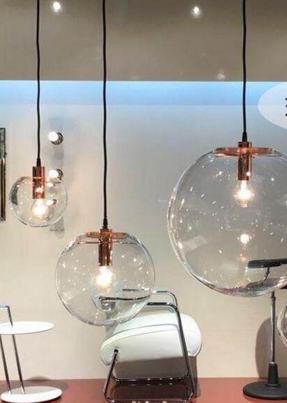 Modern Single-head Dining Room Bedroom Living Room Indoor Pendant Light Clear Bubble Glass Ball Pendant Lamp