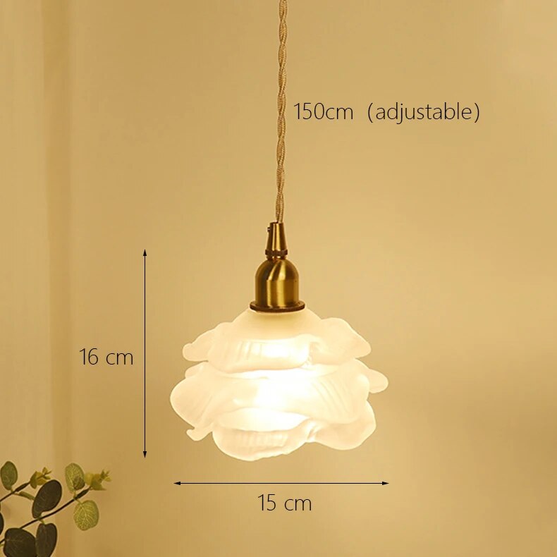French Romantic Small Rose Glass Chandelier Lighting Bedside Bedroom Vintage Brass Light Luxury Hanging Lamp Living Dining Room