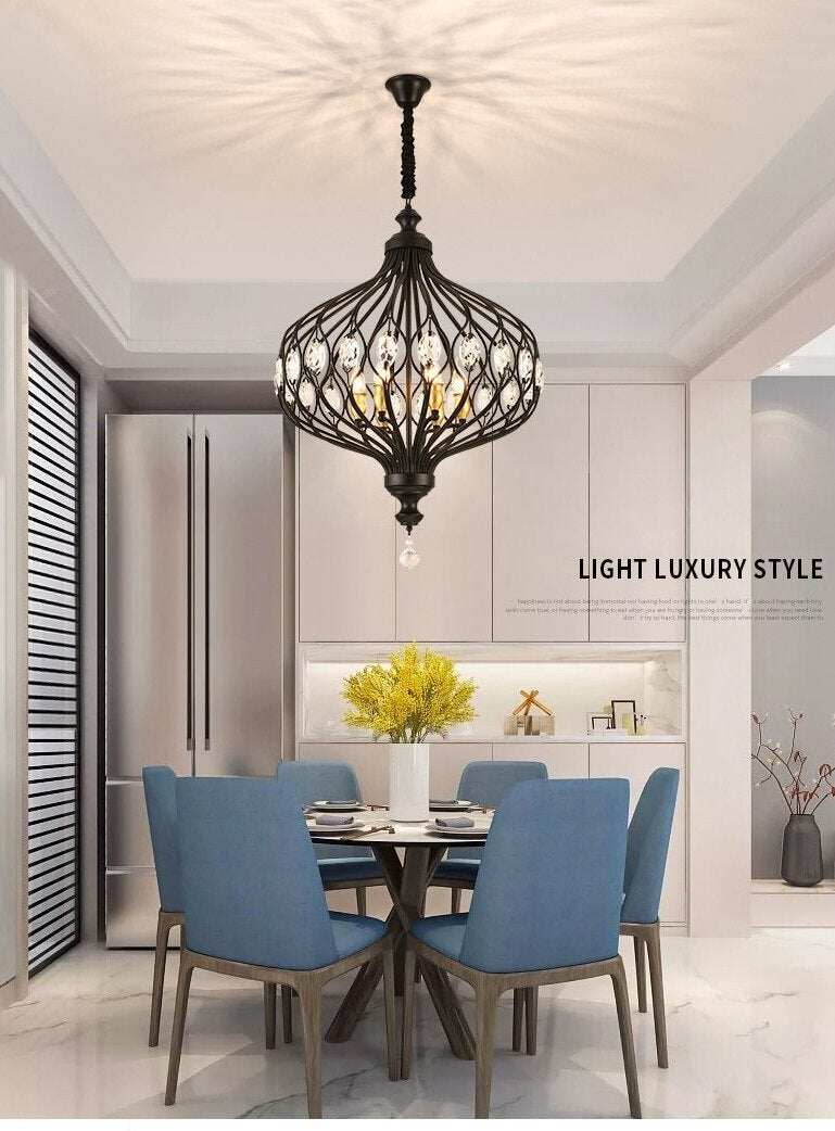 Nordic Crystal Pendant Lights Black Dining Table Lamp Hanging Light For Kitchen Living Room Bedroom Corridor Led Industrial Lamp