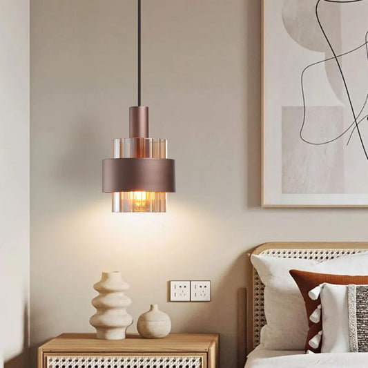 Modern Chandeliers E27 Amber Glass Pendant Light Bronze Colored Lamps Body Suspended Decoration Pendant Lights