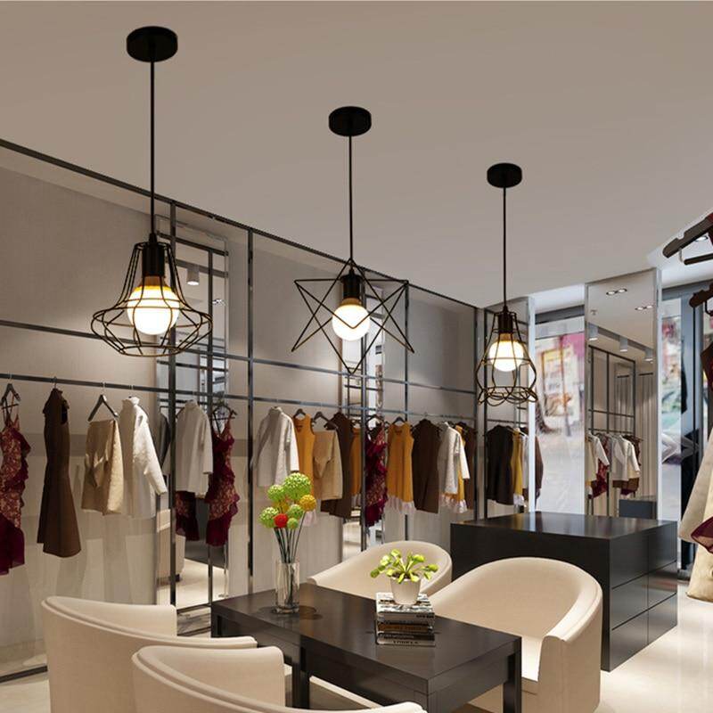 LED Indoor E27Modern Cage Pendant Light Iron Minimalist Retro Scandinavian Loft Pendant Lamp Metal Hanging RestaurantLamp