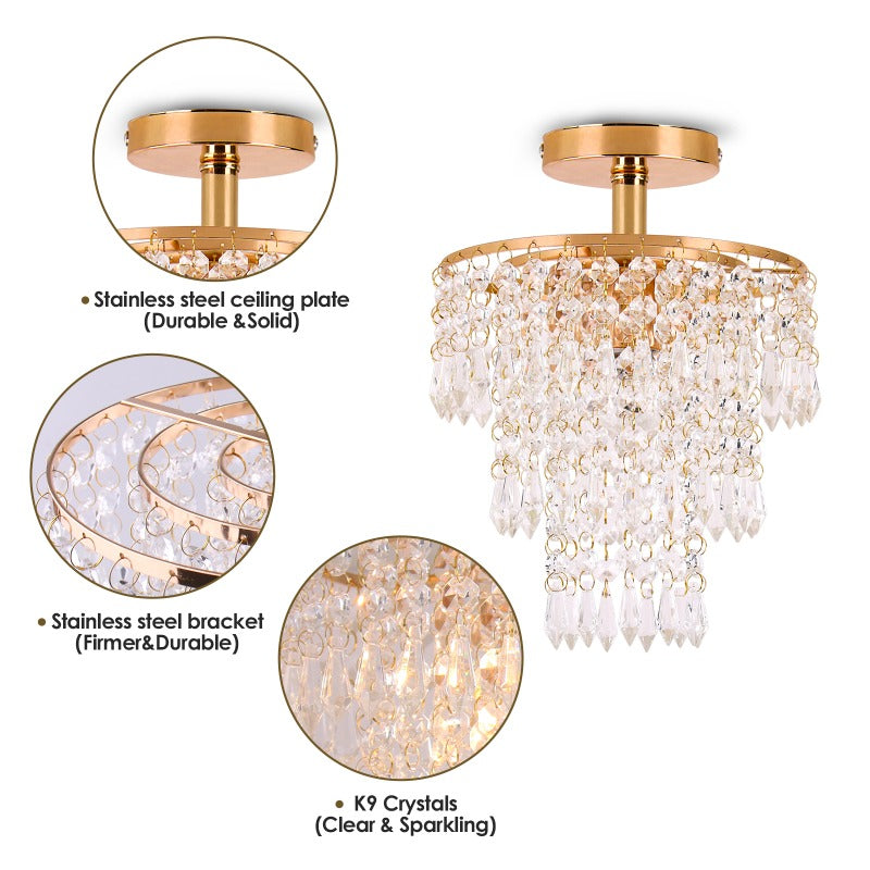 Luxury E27 3 Layers Sharp Beads Crystal Ceiling Lights Home Appliance Fixtures Decoration Lamp Living Room Decor