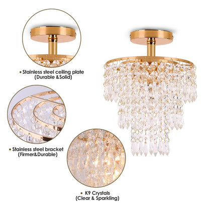 Luxury E27 3 Layers Sharp Beads Crystal Ceiling Lights Home Appliance Fixtures Decoration Lamp Living Room Decor